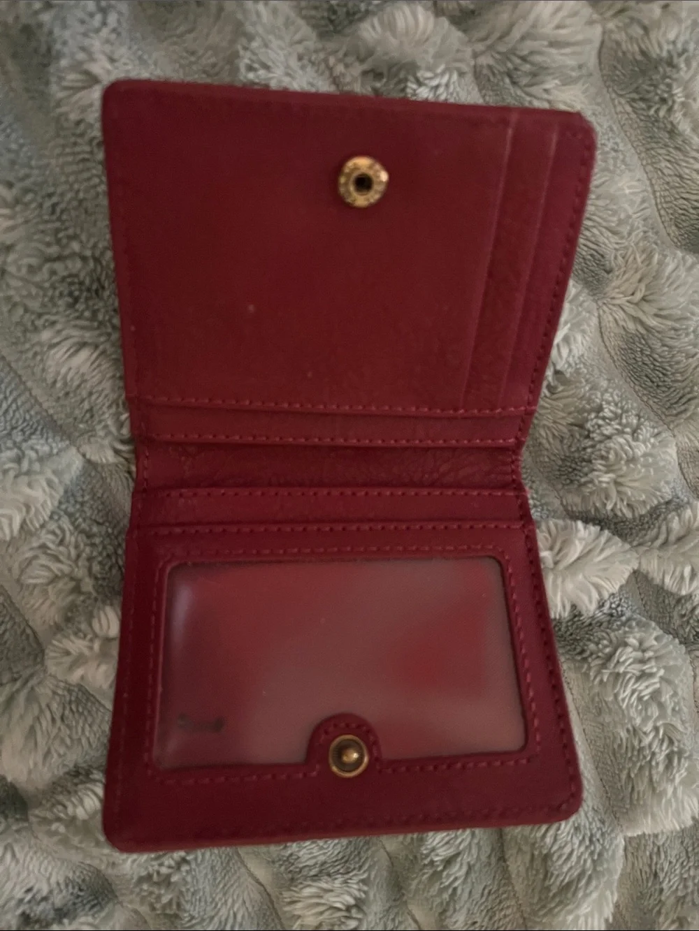 Fossil Burgundy Leather Card Holder with Gold Logo